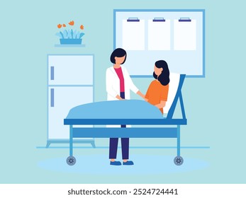 Patient in doctor office. Physician medical consulting. Diagnosis treatment patients in hospital, healthcare vector concept. Diagnosis patient and care, treatment healthcare illustration