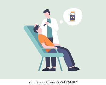 Patient in doctor office. Physician medical consulting. Diagnosis treatment patients in hospital, healthcare vector concept. Diagnosis patient and care, treatment healthcare illustration