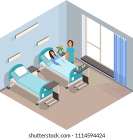 The patient is at the doctors reception. Vector illustration.