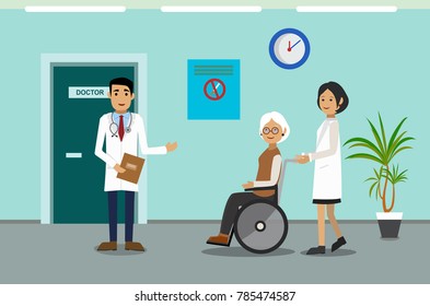 The patient is at the doctor's reception. Vector illustration.