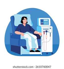 A patient doing kidney dialysis, flat style illustration