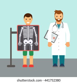 The patient is doing an x-ray at the doctor. Flat vector illustration
