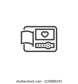 Patient Ecg test line icon. linear style sign for mobile concept and web design. Cardiogram, Ecg Machine outline vector icon. Symbol, logo illustration. Vector graphics
