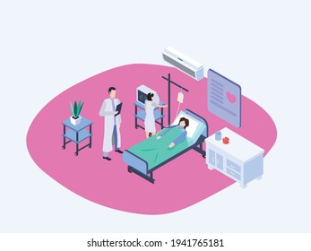 Patient In Emergency Room Isometric 3d Vector Concept For Banner, Website, Illustration, Landing Page, Flyer, Etc.