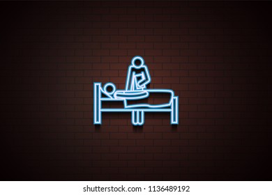 patient examination icon in Neon style on dark brick wall background