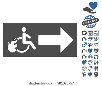 Patient Exit icon with bonus amour images. Vector illustration style is flat iconic cobalt and gray symbols on white background.