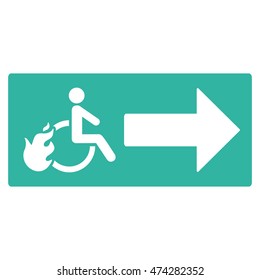 Patient Exit icon. Vector style is flat iconic symbol with rounded angles, cyan color, white background.