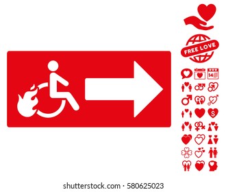 Patient Exit pictograph with bonus passion icon set. Vector illustration style is flat iconic red symbols on white background.