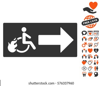 Patient Exit pictograph with bonus valentine symbols. Vector illustration style is flat iconic elements for web design, app user interfaces.