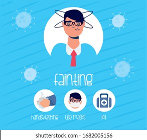 patient with fainting and prevention methods vector illustration design