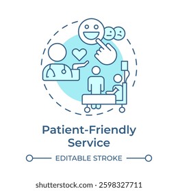 Patient friendly service soft blue concept icon. Supportive environment. Quality of medical care. Round shape line illustration. Abstract idea. Graphic design. Easy to use in application