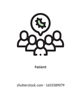 Gérmenes de pacientes, bacterias patógenas o virus vectores planos icono para aplicaciones y sitios web de investigación científica, icono de fondo blanco esbozado en negro