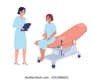 Patient at gynecologist consultation semi flat color vector characters. Editable figures. Full body people on white. Simple cartoon style illustrations for web graphic design and animation