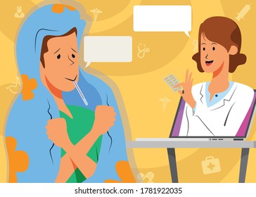 Patient having online consultation with a woman doctor