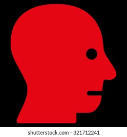 Patient Head vector icon. Style is flat symbol, red color, rounded angles, black background.