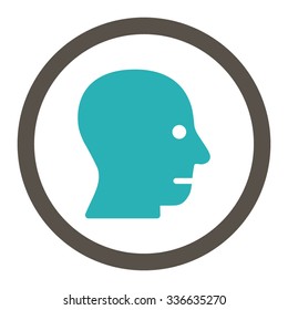 Patient Head vector icon. Style is bicolor flat rounded symbol, grey and cyan colors, rounded angles, white background.