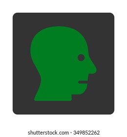 Patient Head vector icon. Style is flat rounded square button, green and gray colors, white background.