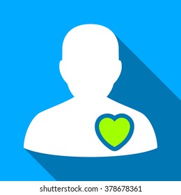 Patient Heart long shadow vector icon. Style is a flat light symbol with rounded angles on a blue square background.