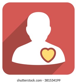 Patient Heart long shadow vector icon. Style is a flat symbol on a red rounded square button.