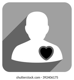 Patient Heart long shadow vector icon. Style is a flat patient heart iconic symbol on a gray square background.