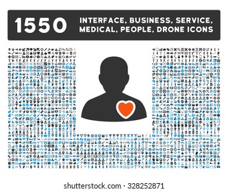 Patient Heart and other web interface, business tools, people poses, medical service vector icons. Style is flat symbols, bicolored, rounded angles, white background.