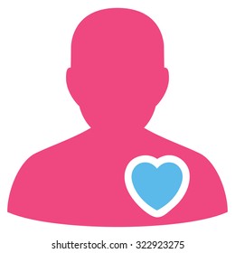 Patient Heart vector icon. Style is bicolor flat symbol, pink and blue colors, rounded angles, white background.