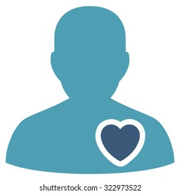 Patient Heart vector icon. Style is bicolor flat symbol, cyan and blue colors, rounded angles, white background.