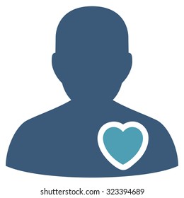 Patient Heart vector icon. Style is bicolor flat symbol, cyan and blue colors, rounded angles, white background.