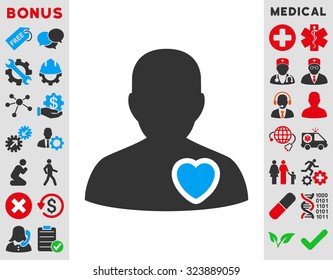 Patient Heart vector icon. Style is bicolor flat symbol, blue and gray colors, rounded angles, white background.
