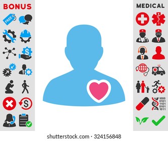 Patient Heart vector icon. Style is bicolor flat symbol, pink and blue colors, rounded angles, white background.