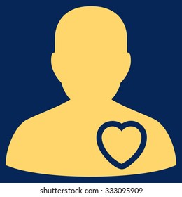 Patient Heart vector icon. Style is flat symbol, yellow color, rounded angles, blue background.