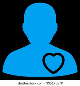 Patient Heart vector icon. Style is flat symbol, blue color, rounded angles, black background.