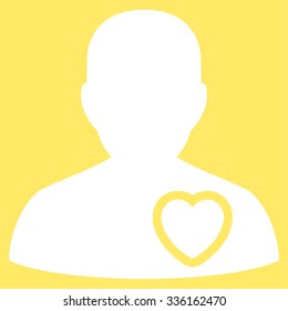 Patient Heart vector icon. Style is flat symbol, white color, rounded angles, yellow background.