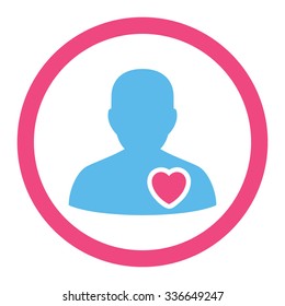 Patient Heart vector icon. Style is bicolor flat rounded symbol, pink and blue colors, rounded angles, white background.