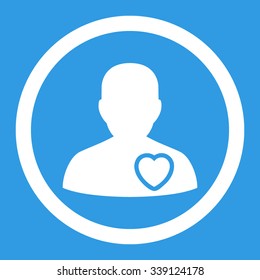 Patient Heart vector icon. Style is flat rounded symbol, white color, rounded angles, blue background.