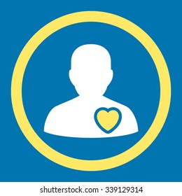 Patient Heart vector icon. Style is bicolor flat rounded symbol, yellow and white colors, rounded angles, blue background.