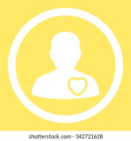 Patient Heart vector icon. Style is flat rounded symbol, white color, rounded angles, yellow background.