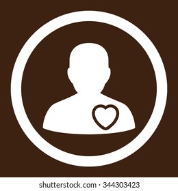 Patient Heart vector icon. Style is flat rounded symbol, white color, rounded angles, brown background.