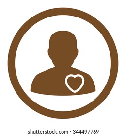 Patient Heart vector icon. Style is flat rounded symbol, brown color, rounded angles, white background.