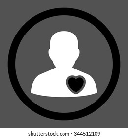 Patient Heart vector icon. Style is bicolor flat rounded symbol, black and white colors, rounded angles, gray background.