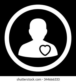 Patient Heart vector icon. Style is flat rounded symbol, white color, rounded angles, black background.