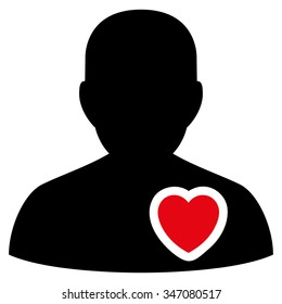 Patient Heart vector icon. Style is bicolor flat symbol, intensive red and black colors, rounded angles, white background.