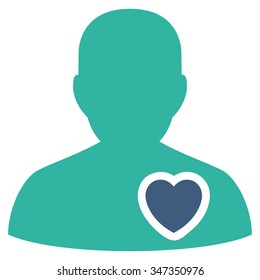 Patient Heart vector icon. Style is bicolor flat symbol, cobalt and cyan colors, rounded angles, white background.