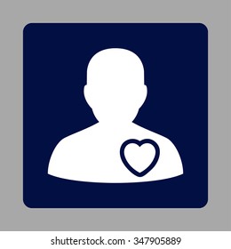 Patient Heart vector icon. Style is flat rounded square button, white and dark blue colors, silver background.