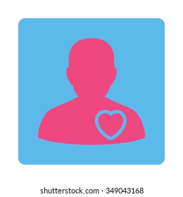 Patient Heart vector icon. Style is flat rounded square button, pink and blue colors, white background.