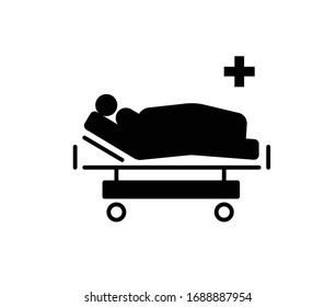Patient in hospital bed getting treatment illustration in black