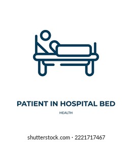 Patient in hospital bed icon. Linear vector illustration from health collection. Outline patient in hospital bed icon vector. Thin line symbol for use on web and mobile apps, logo, print media.