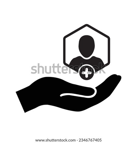 Patient icon. Customer icon with add, additional sign. Patient icon and new, plus, positive symbol. Patient, icon, new, customer, support, safety, retention, extra, join, more, plus