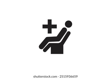 A patient icon lying on a hospital bed with a medical cross above, symbolizing healthcare, medical treatment, or hospital services.