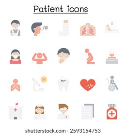 Patient icon set in flat color style